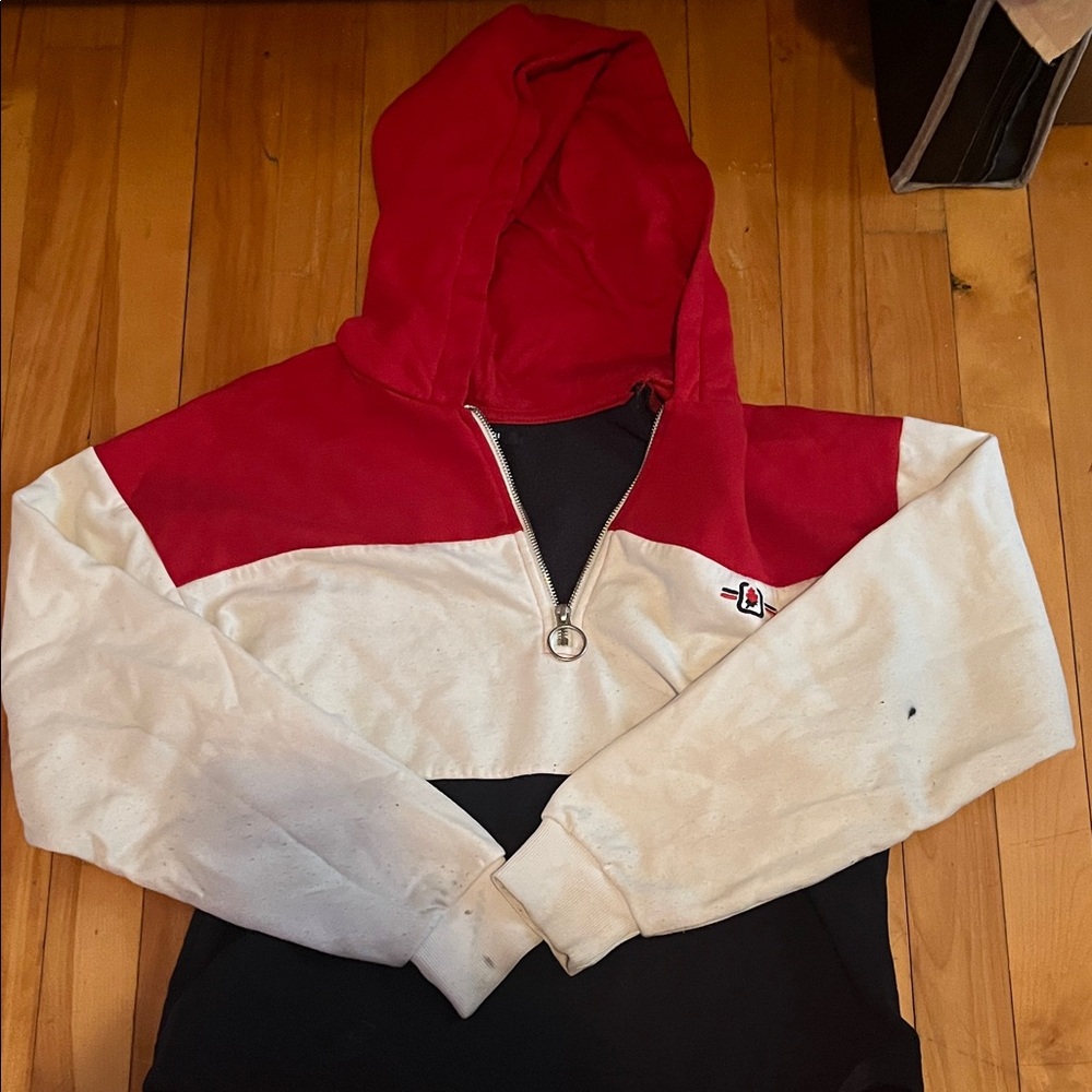 Red and White Colorblock Hoodie